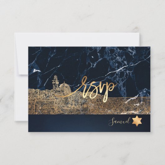 PixDezines RSVP Jerusalem Wall Bar Mitzvah ✡ Kaartje (Voorkant)