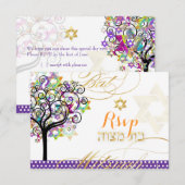 PixDezines rsvp levensboom/sterren, Bat Mitswa Kaart (Voorkant / Achterkant)