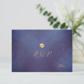 PixDezines RSVP minimalist Dusty Blue Mitzvah ✡ (Staand voorkant)