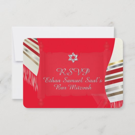 PixDezines RSVP MITZVAH/RED TALLIT/do-it-yourself (Devant)