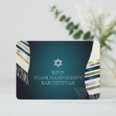 PixDezines RSVP Mitzvah/tallit sarcelle/fond DIY (Debout devant)