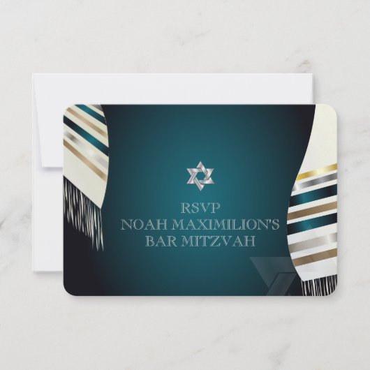 PixDezines RSVP Mitzvah/tallit sarcelle/fond DIY (Devant)