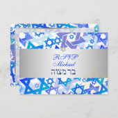 PixDezines rsvp mod stars/bar mitzvah/bleu/argent (Devant / Derrière)