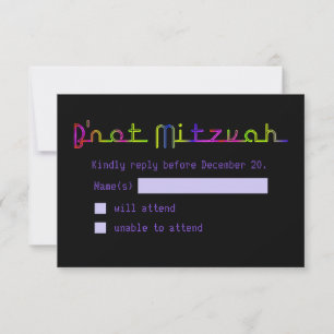 PixDezines RSVP Neon Sign B'not Mitzvah Kaartje