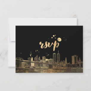 PixDezines RSVP NYC Skyline/Faux Gold Kaartje
