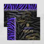 PixDezines rsvp Paarse Zebra Strepen, Bat Mitzvah Kaartje (Voorkant / Achterkant)