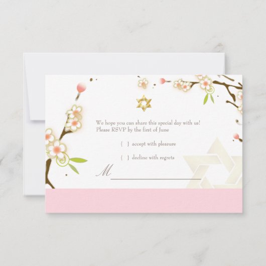 PixDezines rsvp roze cherry blossom/Bat Mitzvah Kaartje (Achterkant)