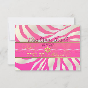 PixDezines rsvp Roze Zebra, Bat Mitzvah/DIY kleur Kaartje