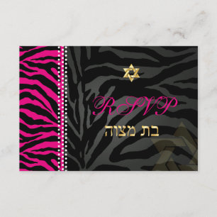 PixDezines rsvp Roze Zebra Stripes, Bat Mitzvah Kaartje