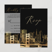 PixDezines RSVP San Francisco Skyline/Faux Gold Kaartje (Voorkant / Achterkant)