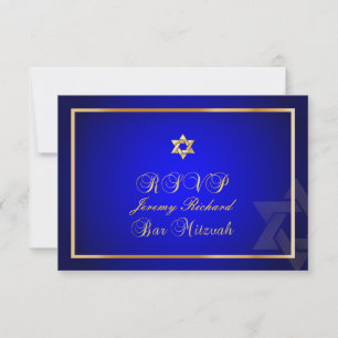 PixDezines rsvp Star, Bar Mitzvah/royal blue+gold Kaartje