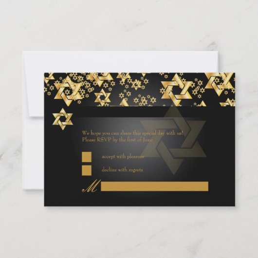 PixDezines rsvp Star van David, Bar Mitzvah/zwart (Achterkant)