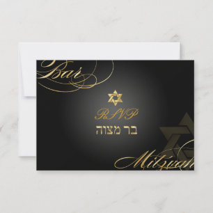 PixDezines rsvp Star van David, Bar Mitzvah/zwart Kaartje