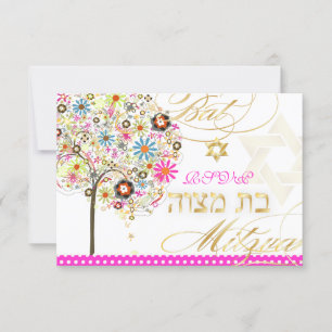 PixDezines rsvp tree of life/floral, Bat Mitzvah Kaartje