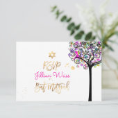 PixDezines RSVP Tree of Neon Bat Mitzvah ✡ Kaart (Staand voorkant)