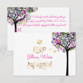 PixDezines RSVP Tree of Neon Bat Mitzvah ✡ Kaart (Voorkant / Achterkant)