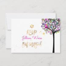 PixDezines RSVP Tree of Neon Bat Mitzvah ✡