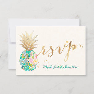 PixDezines RSVP Turquoise Ananas/Gouden Script