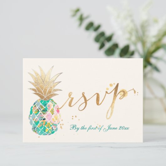 PixDezines RSVP Turquoise Ananas/Script Or (Debout devant)