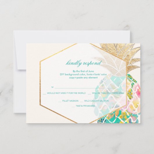 PixDezines RSVP Turquoise Ananas/Script Or (Dos)