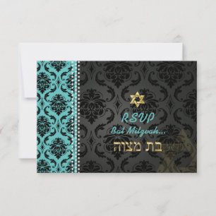 PixDezines rsvp Vendome Damask/DIY color/Mitzvah Kaartje