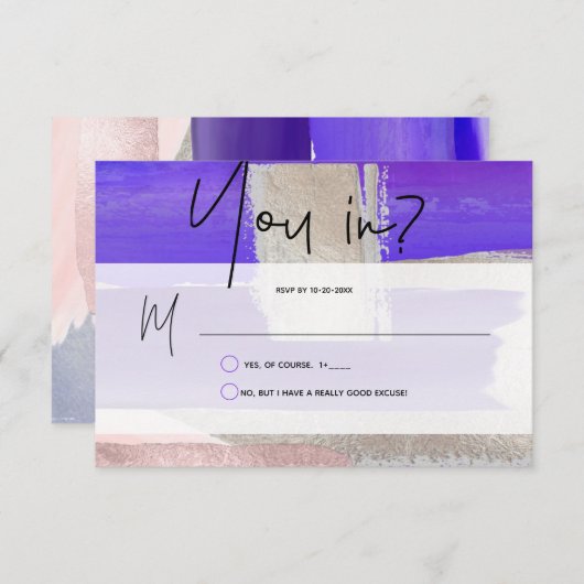 PixDezines RSVP w Repas, Art Moderne, Argent Viole (Devant / Derrière)