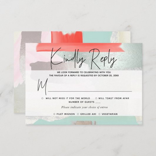 PixDezines RSVP w Repas, Art Moderne, Corail Mint (Devant / Derrière)