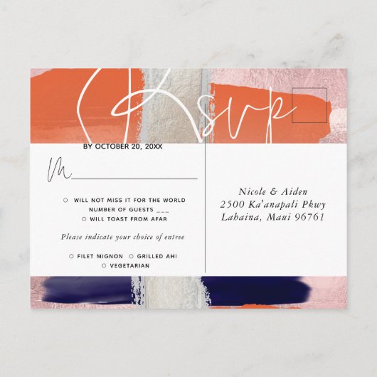 PixDezines RSVP w Repas, Cartes Modernes Coral+Mar (Dos)
