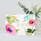 PixDezines RSVP Waterverf Bloemen/Roze Kaartje (Staand voorkant)