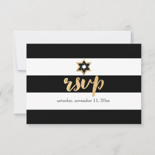 PixDezines rsvp zwart/wit/strepen bar mitzvah Kaartje