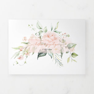 PixDezines Rustic Blush Rozen+SweetPeas Drieluik Uitnodiging