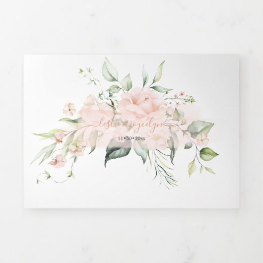 PixDezines Rustic Blush Rozen+SweetPeas Drieluik Uitnodiging (Cover)
