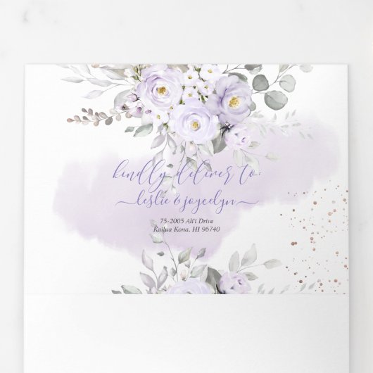 PixDezines Rustic Dusty Paarse Rozen Eucalyptus Drieluik Uitnodiging (Omslag)