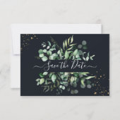 PixDezines Rustic Eucalyptus Navy n Goud Save The Date (Voorkant)