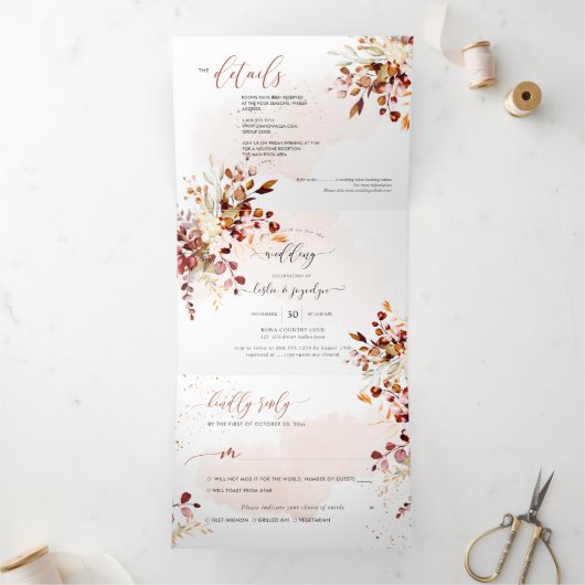 PixDezines Rustic Fall Eucalyptus Drieluik Uitnodiging (Binnen)