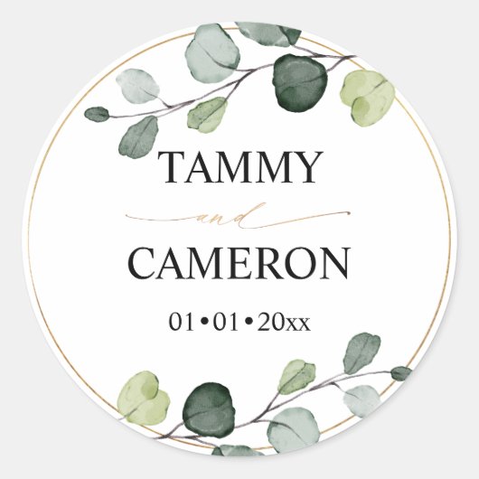 PixDezines Rustic Waterverf Greenery Eucalyptus Ronde Sticker (Voorkant)