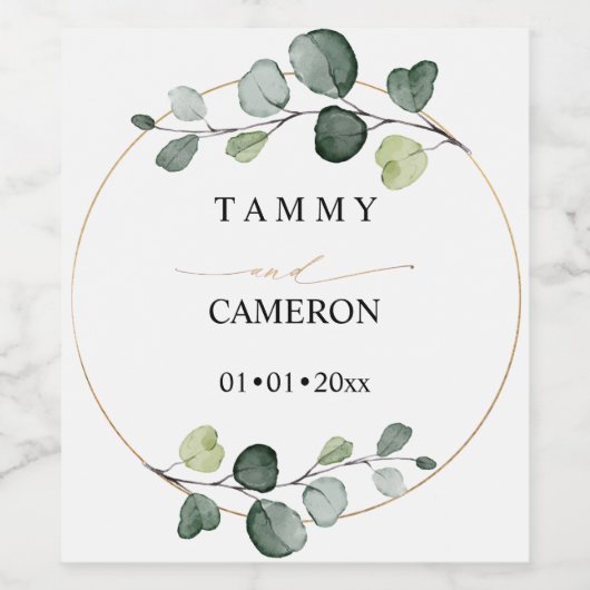 PixDezines Rustic Waterverf Greenery Eucalyptus Wijn Etiket (Enkel label)