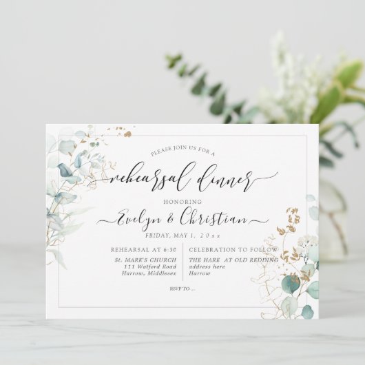 PixDezines Rustic Waterverf Gum Eucalyptus Uitnodi Kaart (Staand voorkant)