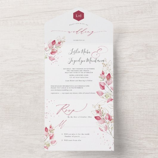 PixDezines Rustische Waterverf Blush Gum Eucalyptu All In One Uitnodiging (Binnen)