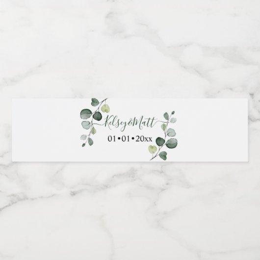 PixDezines Rusttic Waterverf Greenery Eucalyptus Waterfles Etiket (Enkel label)