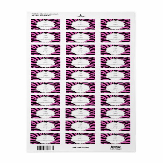 PixDezines Safari, hete roze + zwart, zebra Etiket (Full Sheet)