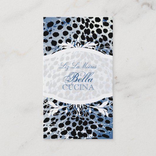 PixDezines Sassy cheetah print/blauw+zwart Visitekaartje (Voorkant)