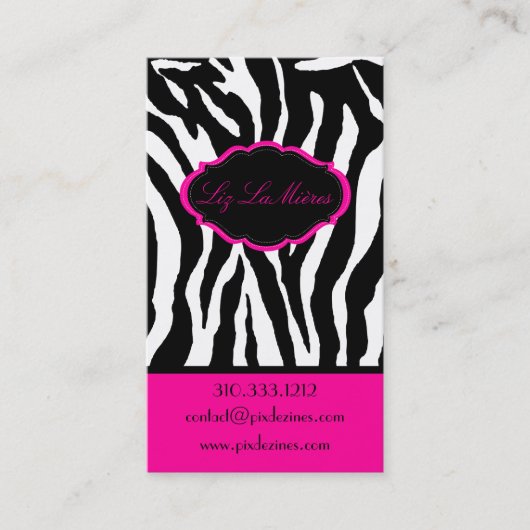 PixDezines Sassy zebraprint/hot pink+black Visitekaartje (Voorkant)