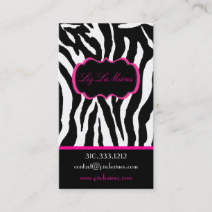 PixDezines Sassy zebraprint/hot pink+black Visitekaartje