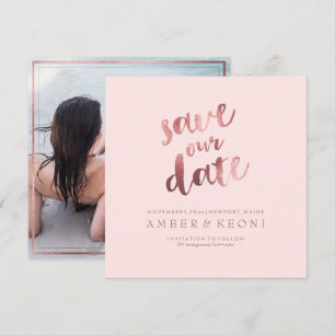 PixDezines Save Date/Faux Roos Gold/Roze marmer Kaart