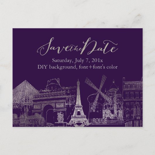 PixDezines/Save Date/Faux Silver/Paris Schets Aankondigingskaart (Voorkant)