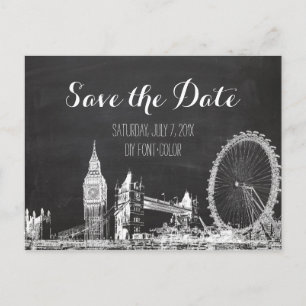 PixDezines/save date/krijtbord/londen geschetst Aankondigingskaart