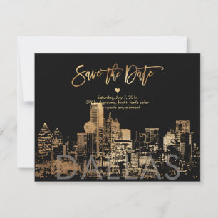 PixDezines/Save the Date Dallas Skyline/Faux Gold Aankondiging