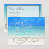 PixDezines/save the date/hearts/sand Aankondigingskaart (Voorkant / Achterkant)