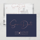 PixDezines Save the Date/Rose Gold Script Briefkaart (Voorkant / Achterkant)